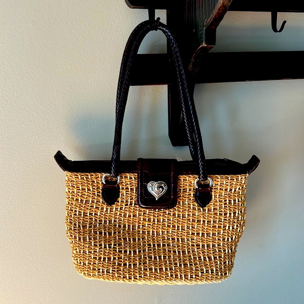Vintage Brighton Woven straw handbag with heart good used condition some tarnish
